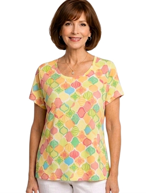 Talbots Tops - Vintage Talbots Multi Color Retro Print Scoop Neck Short Sleeve T-shirt Size XL